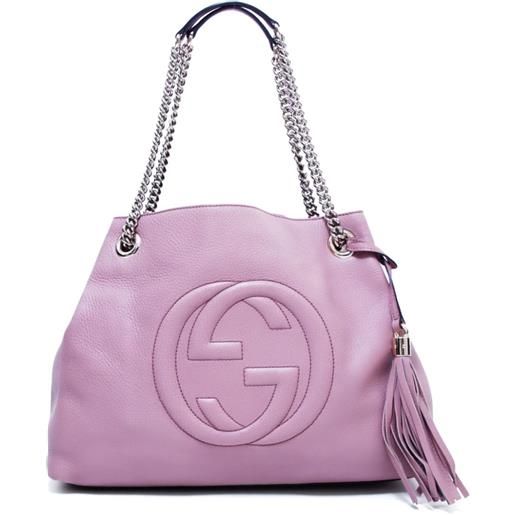 Gucci Pre-Owned - borsa a spalla con ricamo - donna - pelle di vitello - taglia unica - rosa