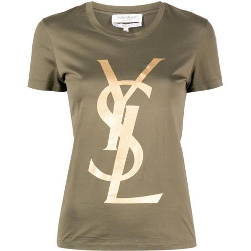 Saint Laurent Pre-Owned - t-shirt con stampa ysl 1990-2000 - donna - cotone - xs - verde