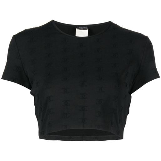 CHANEL Pre-Owned - t-shirt crop con ricamo cc pre-owned 1997 - donna - spandex/elastam/nylon - 42 - nero