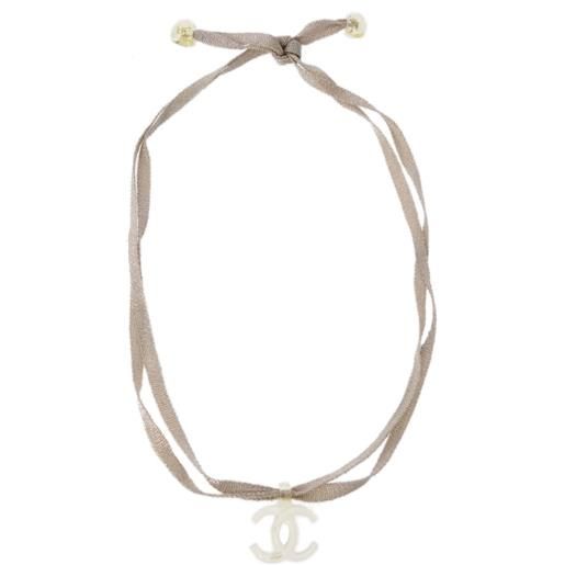 CHANEL Pre-Owned - collana con logo cc 2002 - donna - acrilico/tela - taglia unica - bianco