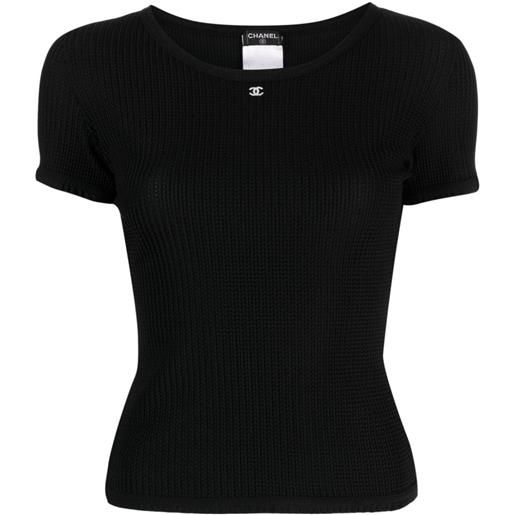 CHANEL Pre-Owned - t-shirt a coste 1998 - donna - nylon/spandex/elastam - 40 - nero