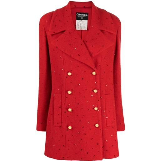 CHANEL Pre-Owned - cappotto doppiopetto con decorazione 1993 - donna - lana/seta/nylon - 38 - rosso