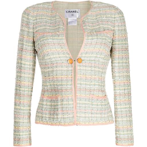 CHANEL Pre-Owned - blazer monopetto in tweed 2005 - donna - seta/cotone/acrilico/poliammide/poliuretano/carta - 36 - verde