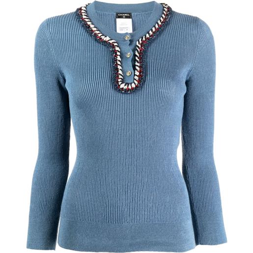 CHANEL Pre-Owned - maglione con bordo intrecciato anni 2000 - donna - lino/viscosa/nylon/rayon/poliestere/cotone - 38 - blu