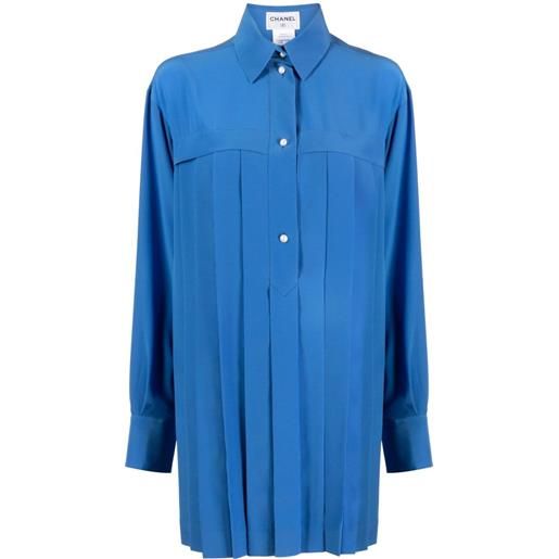 CHANEL Pre-Owned - camicia plissettata - donna - seta - 38 - blu