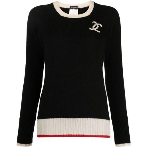 CHANEL Pre-Owned - maglione con logo cc pre-owned 1996 - donna - cashmere - 42 - nero