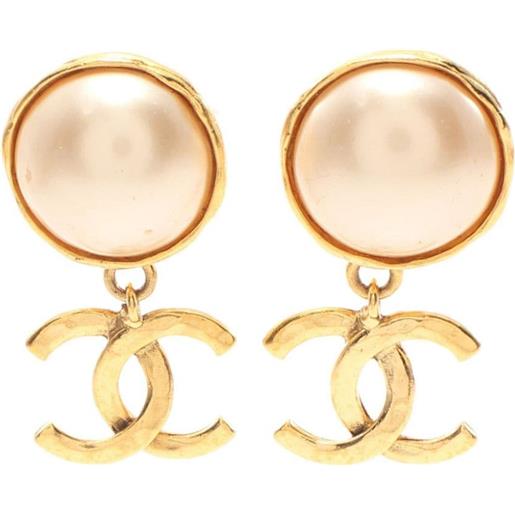 CHANEL Pre-Owned - orecchini a clip coco mark placcati oro anni '86-'88 - donna - perle/placcatura in oro - taglia unica