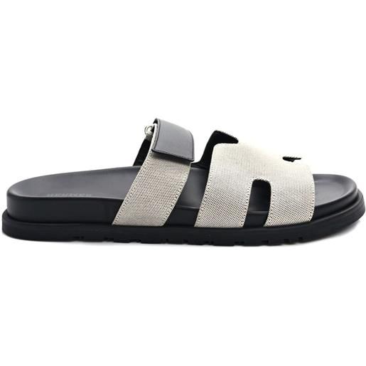 Hermès Pre-Owned - sandali slides chypre toile - uomo - pelle di vitello/tela/pelle di capra/gomma/pelle di vitello - 43 - nero