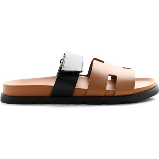 Hermès Pre-Owned - sandali slides chypre - uomo - pelle di vitello/pelle di capra/pelle di vitello/gomma - 41 - marrone