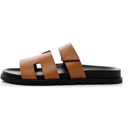 Hermès Pre-Owned - sandali slides chypre - uomo - pelle di vitello/gomma/pelle di capra/pelle di vitello - 42.5 - marrone