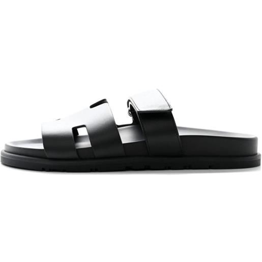 Hermès Pre-Owned - sandali slides chypre - uomo - pelle di vitello/pelle di capra/gomma/pelle di vitello - 41.5 - nero