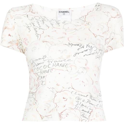 CHANEL Pre-Owned - t-shirt camellia 1998 - donna - nylon/nylon - taglia unica - bianco