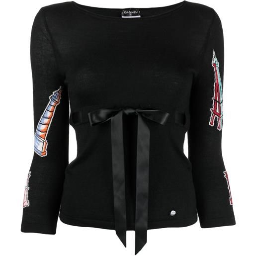CHANEL Pre-Owned - maglione con nastro - donna - cashmere/cashmere - taglia unica - nero