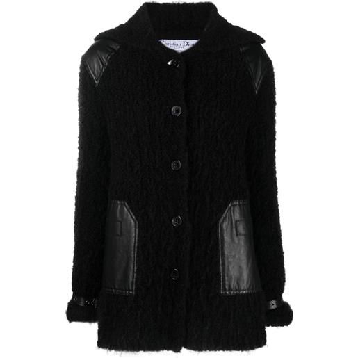 Christian Dior Pre-Owned - cappotto con cappuccio 2000 - donna - poliammide/lana/alpaca/pelle di vitello - 36 - nero