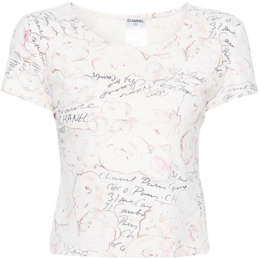 CHANEL Pre-Owned - t-shirt camellia con stampa 1998 - donna - nylon/spandex/elastam - taglia unica - toni neutri