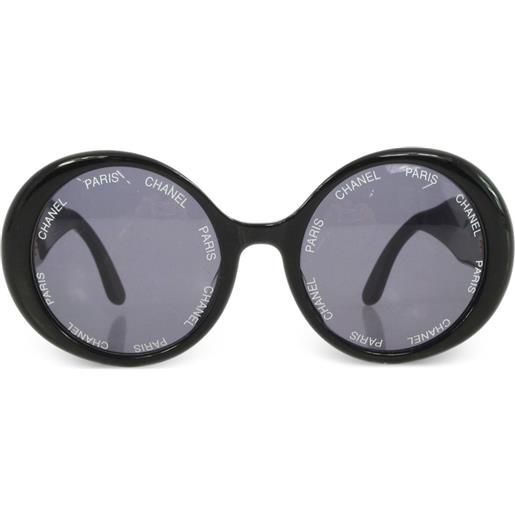 CHANEL Pre-Owned - occhiali da sole ovali cc - donna - acrilico/placcatura in oro - taglia unica - nero