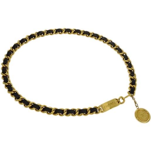 CHANEL Pre-Owned - cintura a catena medallion pre-owned anni '90-2000 - donna - placcatura in oro/pelle - taglia unica - nero