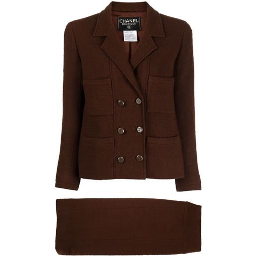CHANEL Pre-Owned - tailleur doppiopetto con gonna 1998 - donna - lana/nylon - 38 - marrone