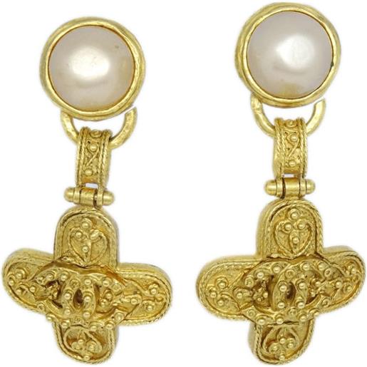 CHANEL Pre-Owned - orecchini a clip cc con finte perle 1994 - donna - placcatura in oro/resina - taglia unica