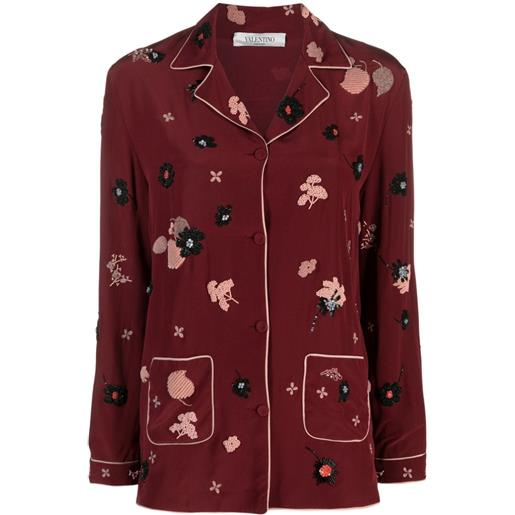 Valentino Garavani Pre-Owned - camicia con decorazione a fiori - donna - fibra metallica/seta/poliestere/viscosa/seta - 38 - rosso