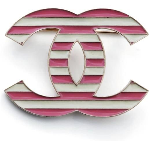 CHANEL Pre-Owned - spilla a righe cc 2013 - donna - metallo placcato in oro - taglia unica - rosa