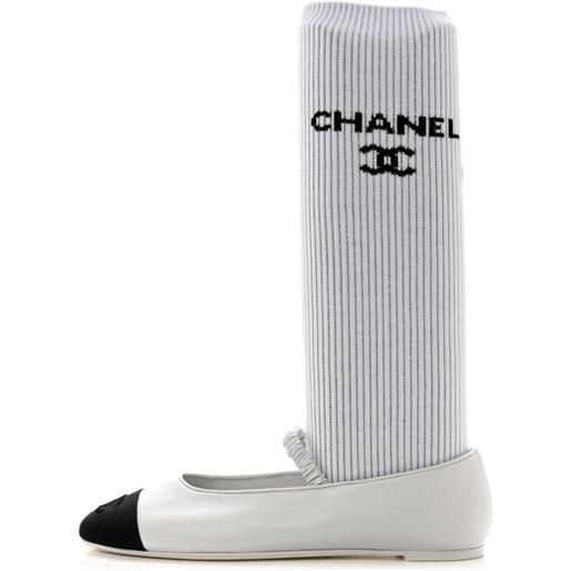 CHANEL Pre-Owned - ballerine in pelle - donna - pelle di agnello/pelle di vitello/pelle di vitello - 38.5 - bianco