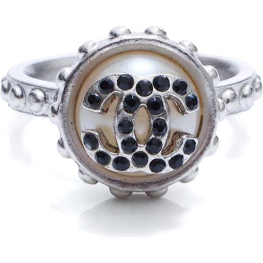 CHANEL Pre-Owned - anello cc con strass 2002 - donna - pietre sintetiche/metallo placcato in argento - taglia unica