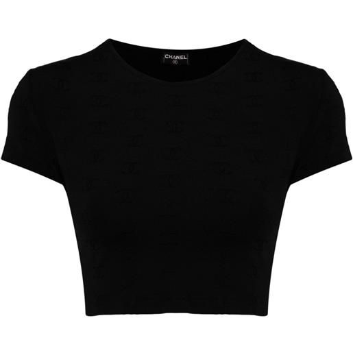 CHANEL Pre-Owned - t-shirt crop con ricamo cc 1990-2000 - donna - nylon/spandex/elastam - taglia unica - nero