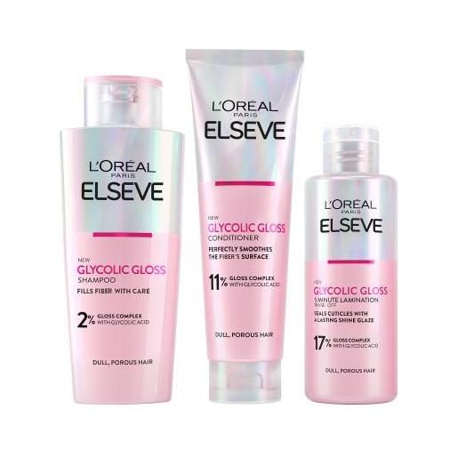 L'Oréal Paris elseve glycolic gloss 5 minute lamination cofanetti maschera per capelli 200 ml + shampoo 200 ml + balsamo per capelli 150 ml per donna