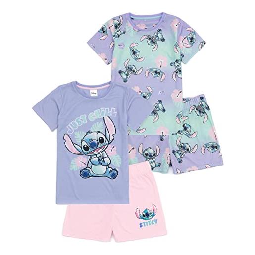 Disney lilo and stitch girls 2 pack pigiama | bambini rosa viola just chill animato alien t-shirts shorts set movie sleepwear merchandising