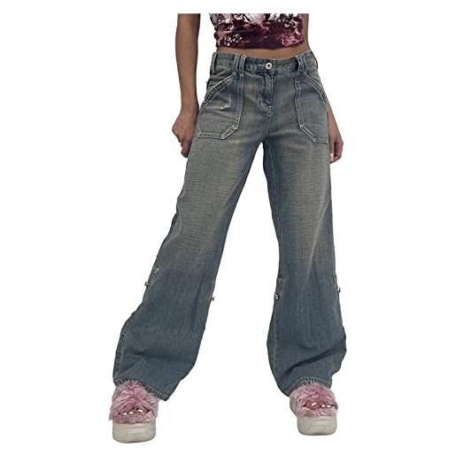 Momolaa jeans a palloncino pantaloni in denim strappati con pantaloni jeans casual pantaloncini da donna a vita alta alla moda jeans da donna camicia jeans taglie forti (blue, s)