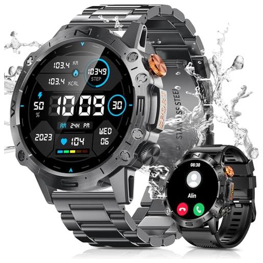 PODOEIL smartwatch militare da uomo, 1.43 amoled, 100+ modalità sportive/bluetooth chiamate/monitor salute/impermeabile tattico smart watch per i. Phone android samsung