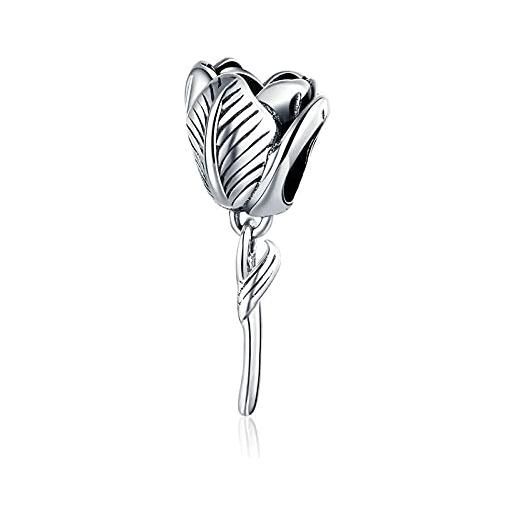 SANHUA tulipan biżuteria argento sterling 925 kwitnący kwiat tulipana koraliki do biżuterii bransoletka damska biżuteria srebrna