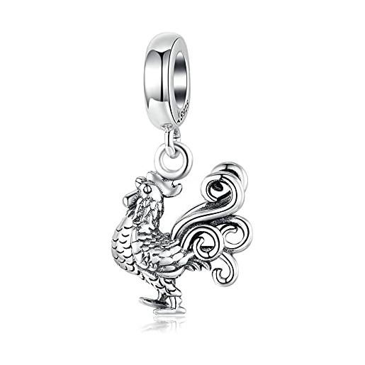 SANHUA ciondolo animale con perline gallo in argento sterling s925 adatto per regali di gioielli da donna con ciondolo braccialetto originale original