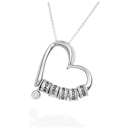 MyNameNecklace myka - personalizzata collana sweetheart con perline incise e diamante in argento sterling - gioielli su misu - ciondolo con nomi incisi - regalo per le donne - regali per san valentino