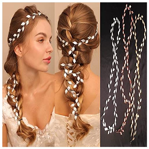 Deniferymakeup cerchietto per capelli da sposa con foglie di vite, accessori per capelli da sposa, per donne e ragazze (oro)