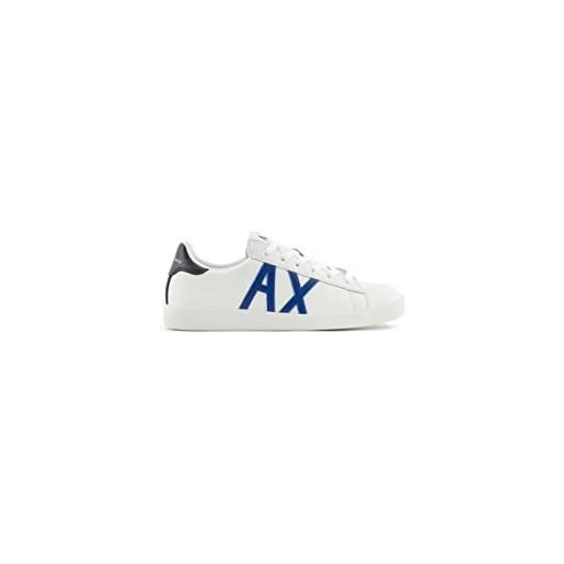 Armani Exchange logo a contrasto, action leather, lace up, scarpe da ginnastica uomo, white bluette, 39 eu