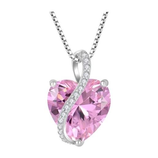 YL collana cuore in argento 925 con ciondolo da donna con pietra portafortuna di ottobre rosa zirconia cubicaa cubica