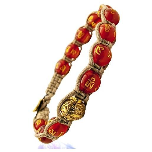 Samsara bracciale tibetano buddista - shamballa con pietra agata rossa e mantra oro - filo in cotone cerato sabbia