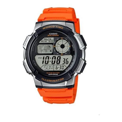 Casio men's '10-year battery' quartz resin casual watch, color: orange (model: ae-1000w-4bvcf)