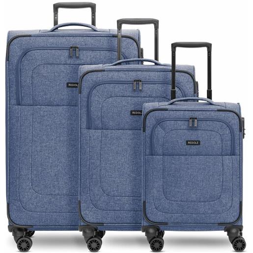 Redolz essentials 12 three set set di valigie a 4 ruote, 3 pezzi, con ripiegamento elastico blu