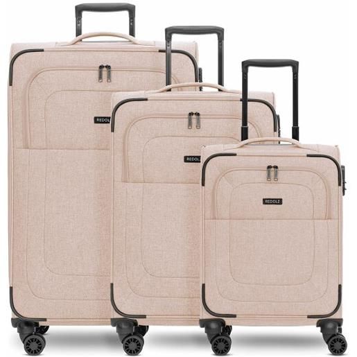 Redolz essentials 12 three set set di valigie a 4 ruote, 3 pezzi, con ripiegamento elastico beige