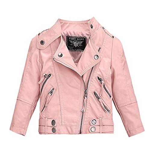 SXSHUN giacca in pelle per bambini e bambine, in poliuretano, da motociclista, per le mezze stagioni, primavera e autunno colore: rosa. 152/158 cm