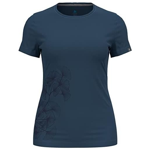 Odlo kumano leaf print - maglietta da donna con scollo rotondo, holly berry, xs