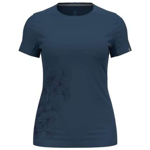 Odlo t-shirt donna girocollo s/s kumano stampa foglia, blue wing teal, xl