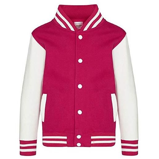 BrolloGroup felpa baseball varsity jacket giacca college personalizzabile ps 36017 (9/11 anni, hot pink/white)