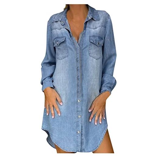 MKIUHNJ abito da donna estivo, casual, girocollo, in denim, per feste, a maniche lunghe, da donna, per feste, in jeans, da donna, blu, xxxl