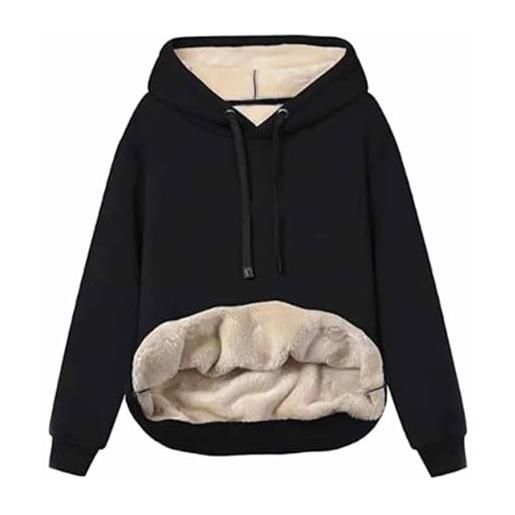 LEVDRO giacca sportiva con cappuccio in calda pelle di agnello, felpa calda invernale casual da donna, felpa calda e spessa con tasca (khaki, s)