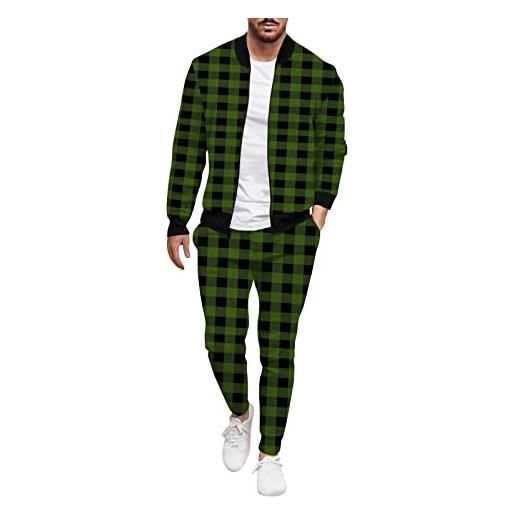 Generic 2023 nuovo - mens inverno casual street woven jacket cappotto pantaloni plaid due pezzi mens dinner suit, verde, m