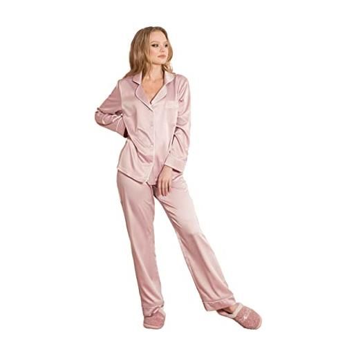 IDentity LNGR pigiama di seta per le donne set, pigiama in raso da donna, pigiama lungo pigiama pigiama pigiami da notte, rosa, s